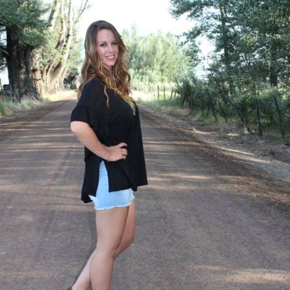 Black Short Sleeve Blouse Top Ruffle Sleeve Loose